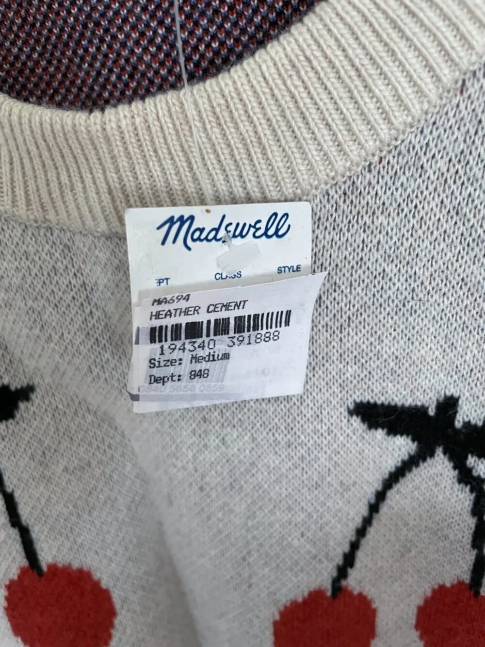 NEW Madewell Womens Cherry Print Jacquard Pullover Sweater M NWT - Picture 6 of 9